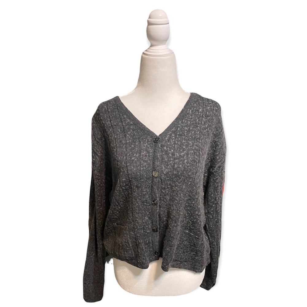 grey wool ribbed long sleeve sweater cardigan